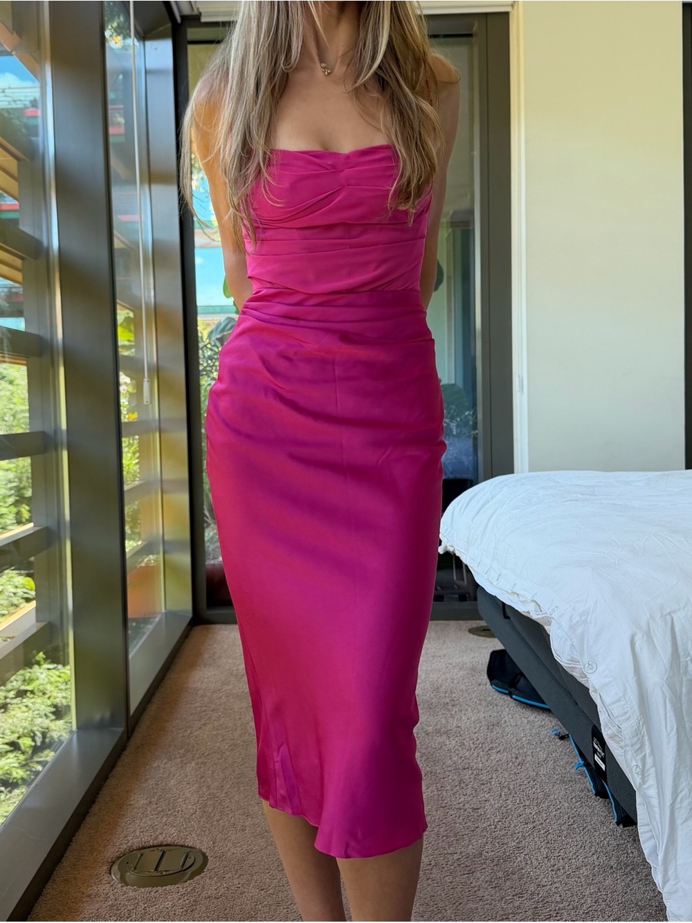 House of CB Hot Pink Teia Corset Midi Dress